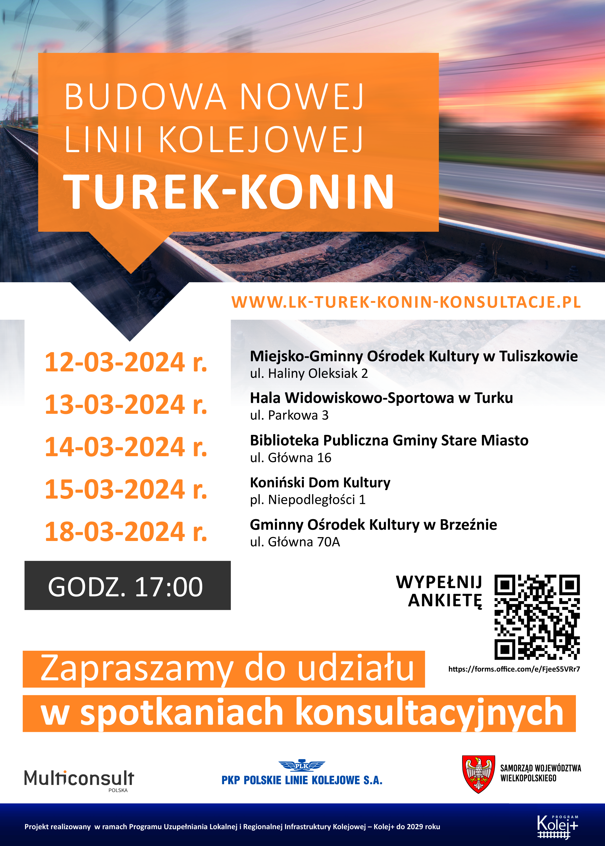 Obrazek dla: Zaproszenie na konsultacje społeczne dotyczące budowy linii kolejowej Turek-Konin